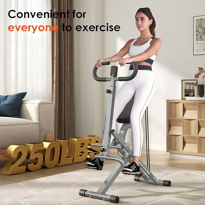 SogesHome Squat Machines Rowing Machine for Home, Foldable & Full Body Exercise Workout Equipment with Adjustable Resistance Bands for Women, Row and Ride Squat Machine for Glutes and Abs, 330 LBS
