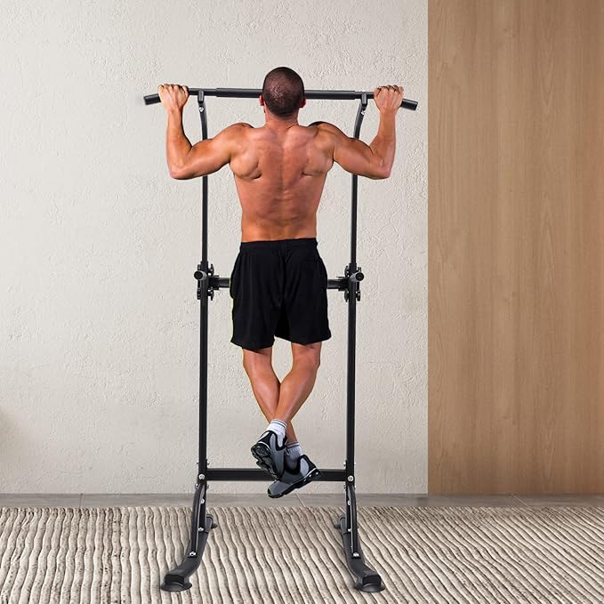 Power Tower Pull Up Bar Station Strength Training Dip Stands Workout Dip Station for Home Gym Adjustable Strength Training Fitness Equipment