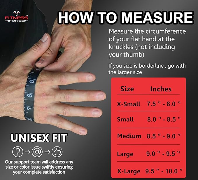 FITNESS FORCE Workout Gloves for Men & Women Partial Weight Lifting Non-Slip Gym Gloves, Lifting Grip for Calluses Guard Fingerless Exercise Gloves with Full Palm Protection