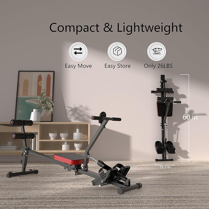 Magnetic Rowing Machine for Home Adjustable 8-Speed Booster Burn Fat & Sculpt Muscles Supports Up to 265 LBS Phone/Tablet-Ready Design