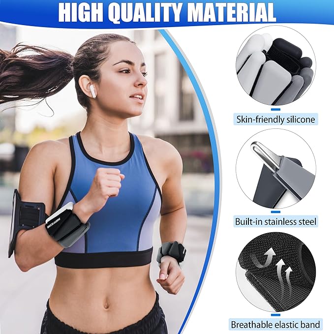 Ankle Weights for Women Wrist Weights Set of 2 (1 lb/2 lb Each) Adjustable Arm Leg Weight for Womens Men Suitable for Walking Swimming Running Pilates Yoga Gym