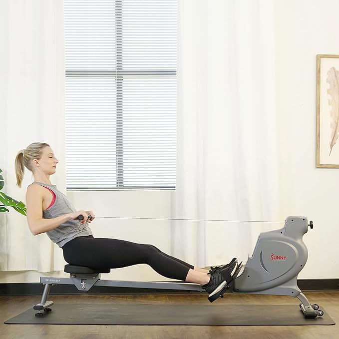 Sunny Health & Fitness Silent Magnetic Rowing Machine with 16 Level Resistance – Home Rower Designed for Low-Impact Full-Body Workouts and Users up to 220 LB - SF-RW5987