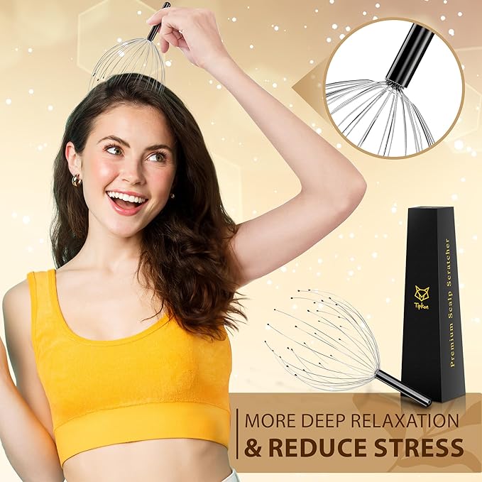 Head Massager 28 Fingers Scalp Massager Head Scratcher, Back Massage Back Scratcher, Stocking Stuffers for Scalp and Body Massage (Black)