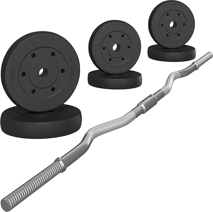 Yaheetech Barbell Set Olympic Curl Bar Weights & 2 Olympic Barbell Clamps Strength Training Bars