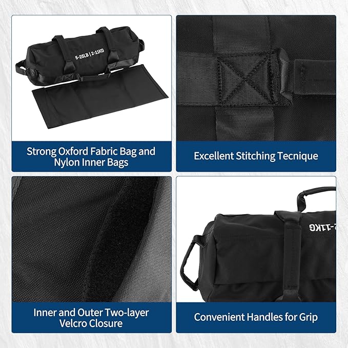 Garvee Sandbag for Fitness Weights Training,5-200 LBS Adjustable Weighted SandBag for Strength Powerlifting Running Home Gym Exercise,Black