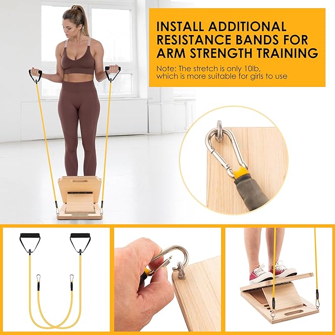 Wooden Slant Board for Calf Stretching, Adjustable Portable Incline Board with 10 - pound Pull Rope, Comes with Training Poster, 300 Lbs Weight Capacity for Leg, Knees and Ankle Stretching