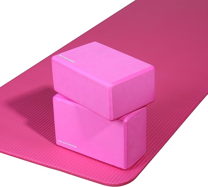 Fitvids Set of 2 High Density Yoga Blocks, 9"x6"x4" Each, Pair (Pink)
