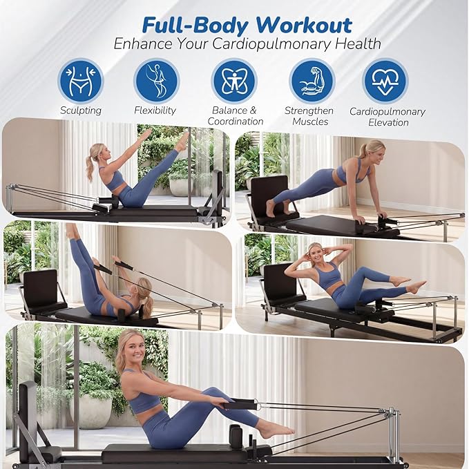 Pilates Reformer, Foldable Reformer Pilates Machine, Pilates Equipment for Home Women Use Gym Workout & Advanced and Beginners Users, Up to 400 lbs Weight Capacity Reformers