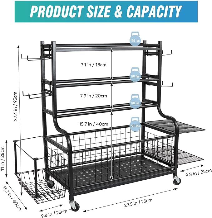STUFFSTASH Adjustable Dumbbell Rack for Home Gym – Heavy Duty Weight Rack with Kettlebell Shelf, Yoga Mat Holder & Wheels – 700 LB Capacity Gym Equipment Storage Organizer