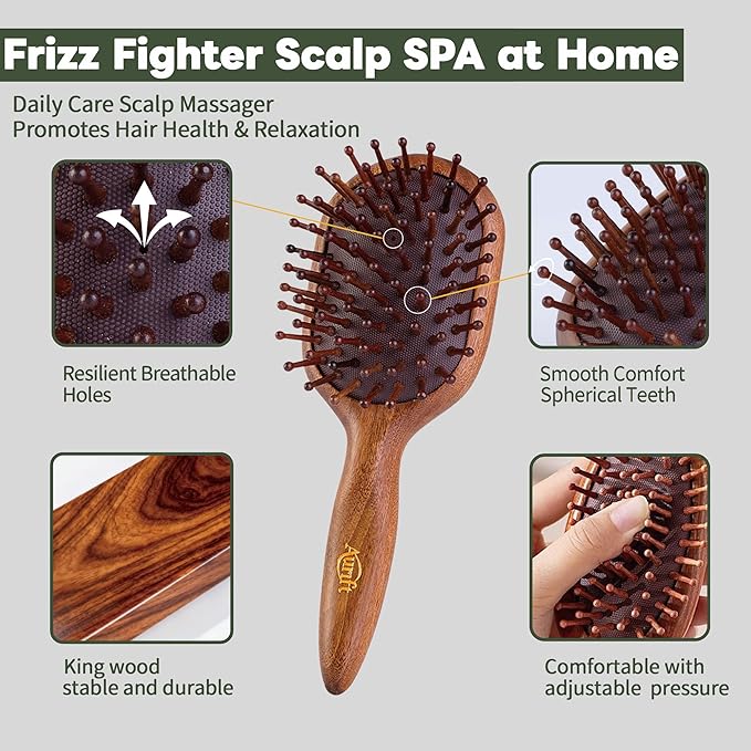 Wooden Scalp Massager & Cushion Hair Brush Gift Set – Manual Head Massage Brush with Rounded Tips, Gentle Scalp Stimulation & Daily Hair Care – Gift-Ready Self-Care Set