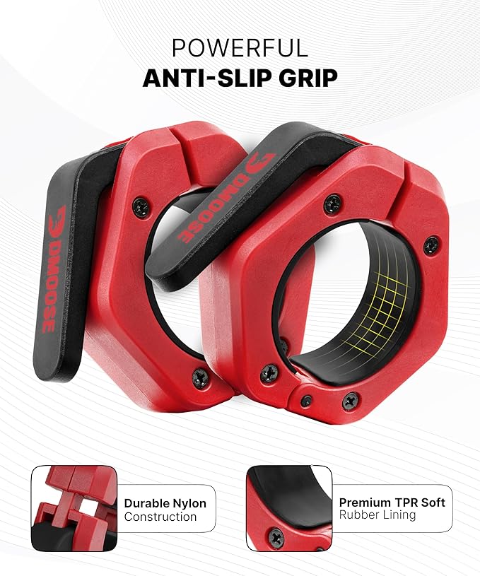 DMoose Fitness Barbell Clips 2 Inch (Pair) - Quick Release Olympic Barbell Clamps & Collars with Anti Slip TPR Grip for Secure Weightlifting and Powerlifting - Weight Clips for Bars at Home or Gym