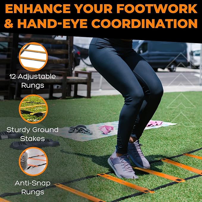 MANTRA SPORTS Agility Ladder Set, 12-Rung Speed Ladder + Training Cones, Soccer Training Equipment, Footwork Drills Kit, Speed & Agility Equipment, Football Practice Equipment, Basketball Gear