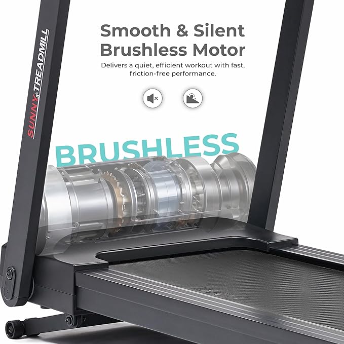 Sunny Health & Fitness Interactive Slim Folding Treadmill for Home, Running or Walking with Quiet Brushless, Shock Absorption, Free SunnyFit App Bluetooth Connection, Optional 12 Level Auto Incline