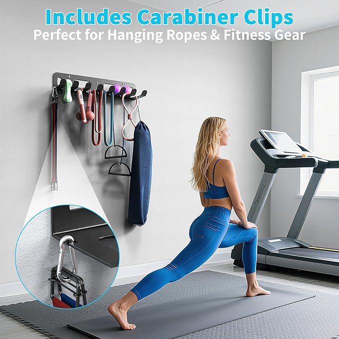 KHAMAL Multi-Purpose Gym Equipment Storage Rack for Resistance Bands - Gym Wall Storage for Exercise Bands, Yoga mat, Jump Ropes, Weight Belts, Straps, Hula Hoop (Black White)