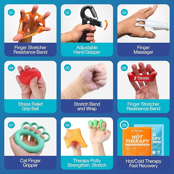 Theravio Pro Hand Therapy Kit with Grip Strength Trainer, Finger Strengthener, Hand Exercise balls For Arthritis, Hand Exerciser For Carpal Tunnel, Hand Gripper Strengthener For Physical Therapy