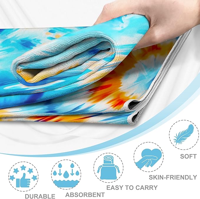 Yoga Mat Towel,Hot Yoga Towel High-Definition Pattern,Machine Washable with Ultra-Absorbent Yoga Towels for Hot Yoga Non Slip for Fitness,Exercise,Pilates,72 x 27 in,Blue& Orange