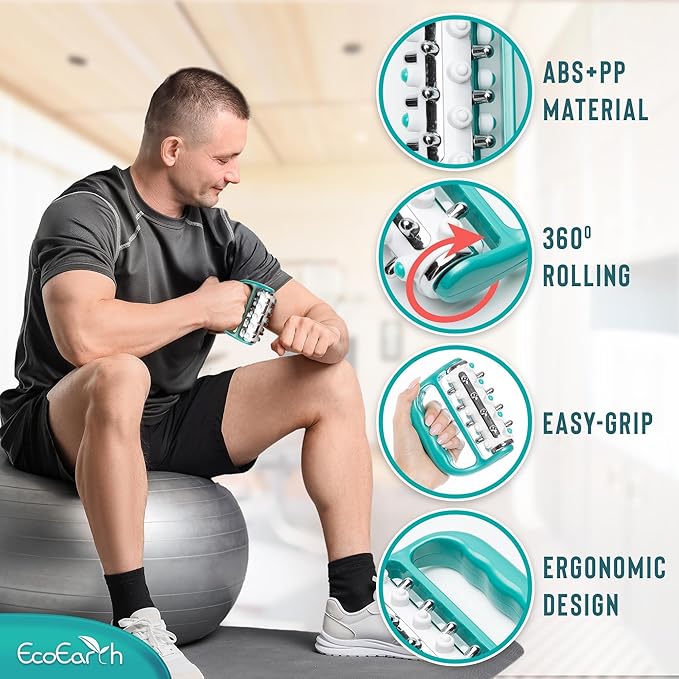 EcoEarth - Myofascial Release Cellulite Massager - Green - Lymphatic Drainage Massage Roller - Handheld Deep Tissue Massage Therapy Tool for Men and Women - Reduce Appearance of Cellulite