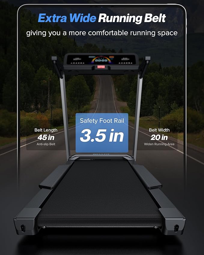 WELLFIT Home Treadmill, 2 Level Incline Heavyduty Treadmill with Pulse Sensor, 4.0 HP, 10 MPH, 450 lbs Capacity, 20'' x 45'' Running Area Treadmills with Bluetooth Player & LED Display