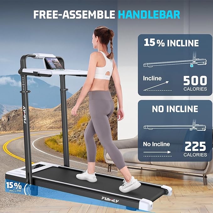 FUNMILY Upgrade Walking Pad Folding Treadmill with 12%/15% & Handle Bar, 3.5HP Foldable Under Desk Compact Treadmills for Home/Office/Gym, 400+lb Capacity, Shock Absorption