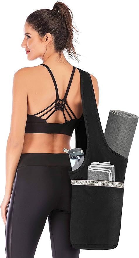 Ewedoos Canvas Yoga Mat Bag Fits Most Mats Yoga Bag with Large Storage Pockets to Hold More Accessories Ideal for Pilates Workout Gifts & Travel