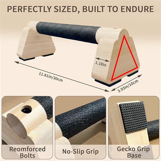 Parallettes Bars, Wooden Push Up Bars with Wrist Wraps for Men & Women, Handstand Training Bars for Home Gym, Non-Slip Calisthenics Equipment, 440lbs Durable Floor Push Up Handles