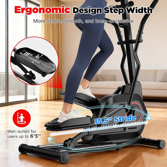 Elliptical Machine, Elliptical Exercise Machine for Home with Hyper-Quiet Magnetic Driving System, Elliptical Trainer with 15.5IN Stride, 14 Resistance Levels, 300LBS Loading Capacity