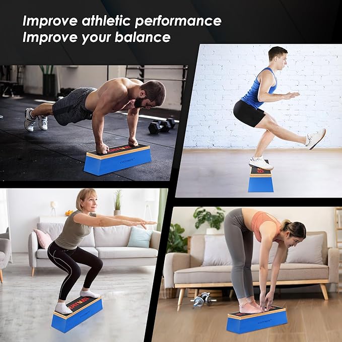 EVERYMATE Squat Block Athletic Balance Trainer for Stretching, Fitness, and Physical Therapy, Improve Balance, Stability, and Athletic Performance, Home Gym and Personal Training Equipment