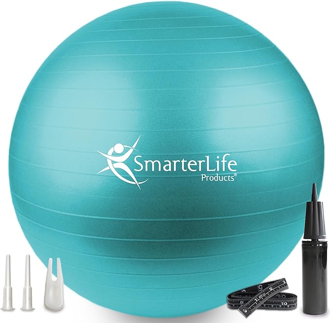 SmarterLife Exercise Ball Yoga Ball for Fitness, Balance, Stability, or Pregnancy, Gym Ball for Core Workout, Physical Therapy, Yoga Ball Chair for Office, Anti-Slip Anti-Burst
