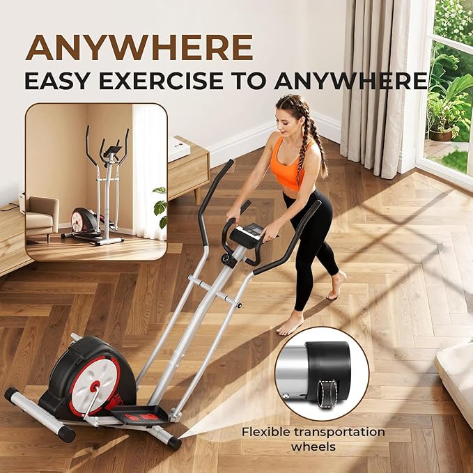 ANCHEER Elliptical Exercise Machine,Elliptical Machine Max 500LBS for Safety,8-Level Resistance&Hyper-Quiet Magnetic Driving System,Elliptical Trainer with Pulse Rate Grips&LCD Monitor&15.5IN Stride