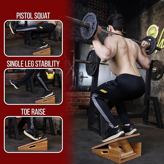 Professional Adjustable Calf Stretcher Slant Board for Squats for Ankle and Achilles Stretching, Posture Wooden Slant Board for Calf Stretching, Squat Wedge for Physical therapy & Exercise