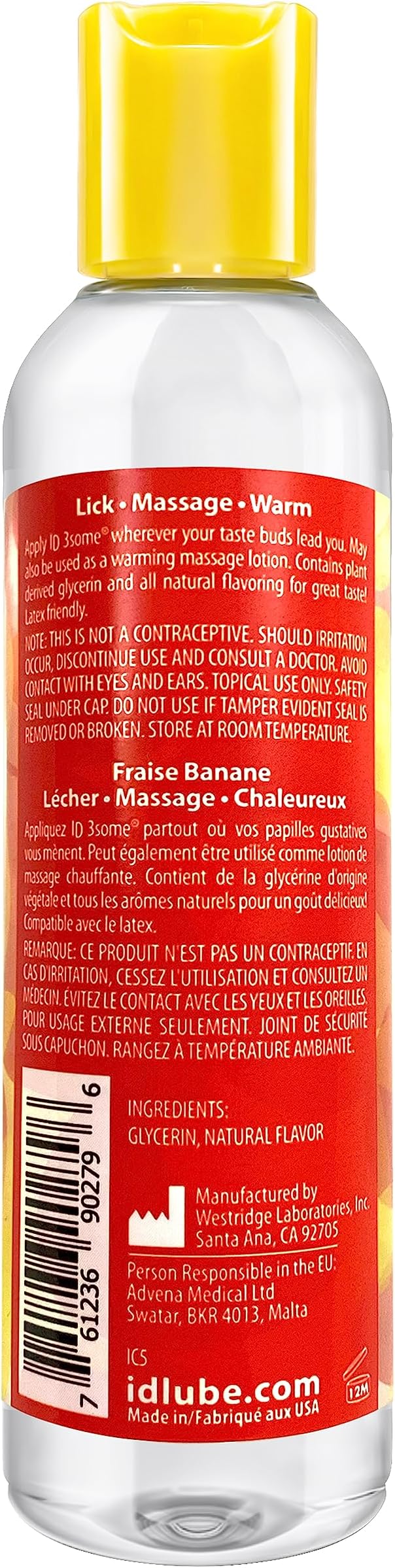 ID Lubricants 3some Flavored Sensual Massage – Strawberry Banana Oral Delight & Warming Fun for Couples Pleasure - 4 fl oz 3in1 Sensual Massage Lube