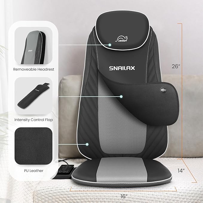 Snailax Gifts for Mom, Dad Shiatsu Back Massager with Heat & Vibration, 3D Kneading Massage Chair Pad for Pain Relief Deep Tissue, Chair Massager for Office Home Chair Use