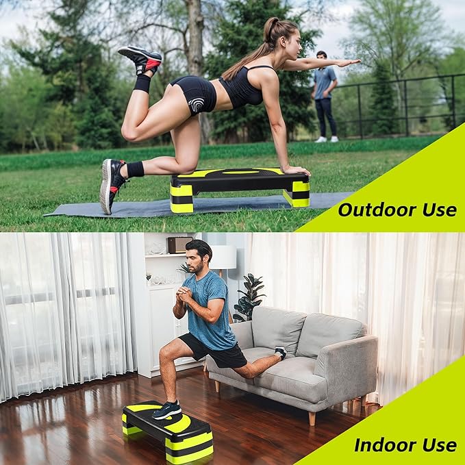 30" Aerobic Step Platform - 3-Level Adjustable Height (4"/6"/8"), Non-Slip Fitness Stepper w/Stackable Risers for Home Gym, Cardio & Strength Training