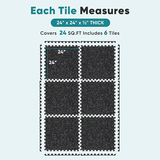 OLIXIS Interlocking Rubber Floor Tiles, 1/2 Inch Thick Non-Slip Gym Flooring Mats for Home Gym, Garage Floor Mats Protective Workout Room Tiles for Weight Lifting & Cardio, 12 Pcs
