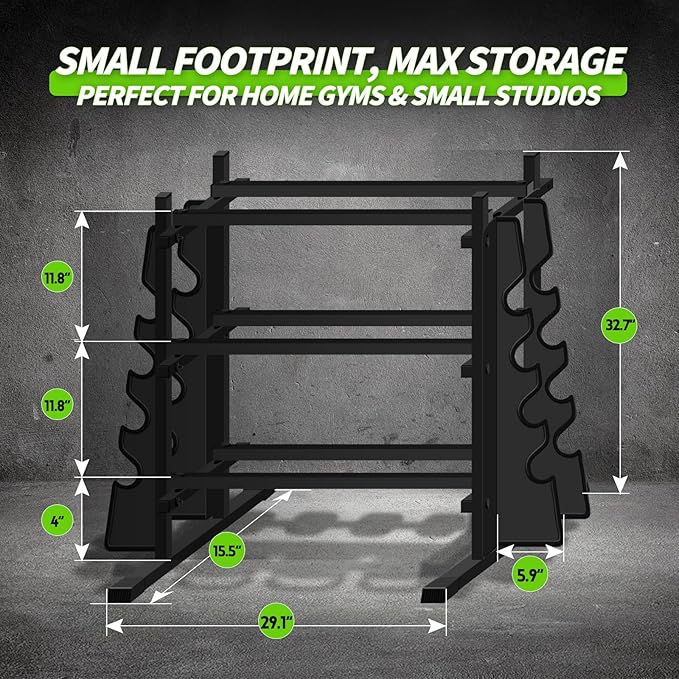Heavy Duty Dumbbell Rack, Double-Side Extension Holder for Dumbbells & Kettlebells Home Gym Storage Rack