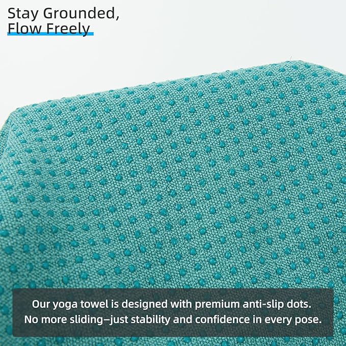 YESLIFE Non-Slip Extra Thick Hot Yoga Towel with One Sweat Towel, Microfiber Sweat Absorbent Yoga Mat Towel with Grip Dot, Pilates Mat, 72" x 24", Cyan