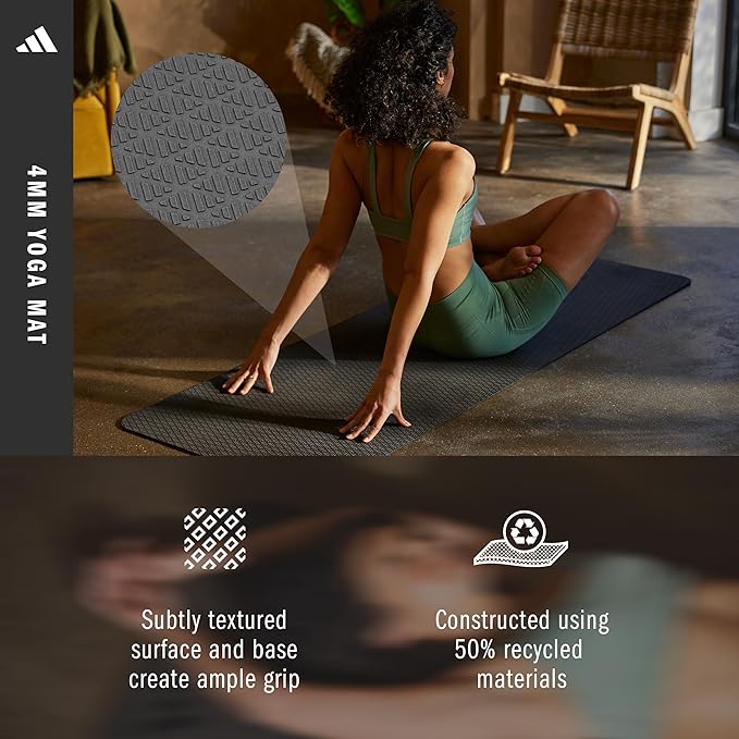 adidas Yoga Mat - Eco Friendly - Non Slip, Durable Textured Surface