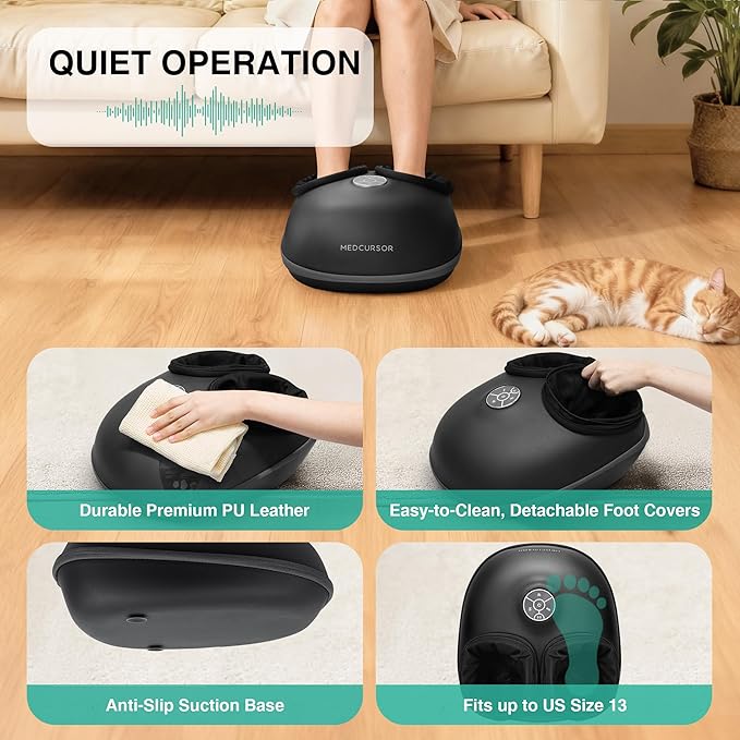 Medcursor Foot Massager with Heat - 2026 Upgraded Shiatsu Deep Kneading Machine, Multi Air Compression Intensity, Smart APP Mobile Remote Control, Feet Massage for Home and Office Use