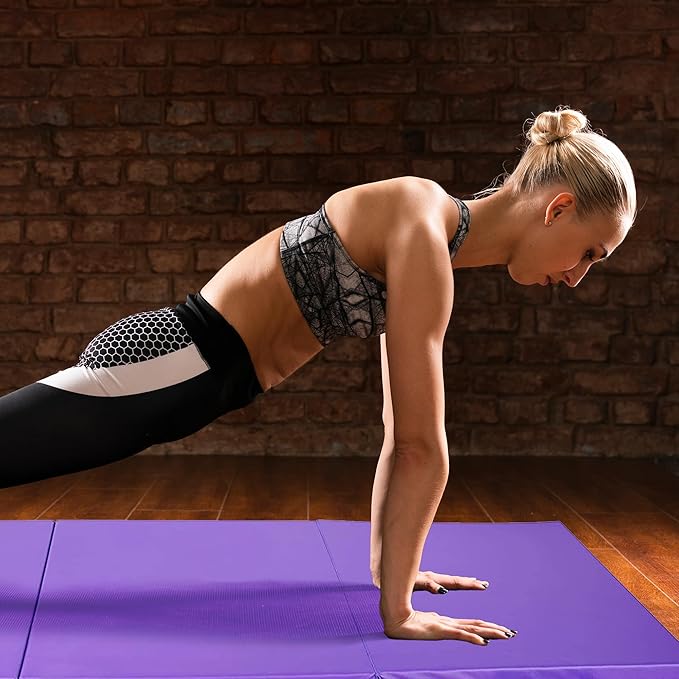 BalanceFrom 6x2 Feet 3-Panel Folding Gymnastics Mat – 2-Inch Thick Pad with Vinyl Surface and Carrying Handles for Tumbling, Yoga, Pilates, Home Workouts, and Martial Arts