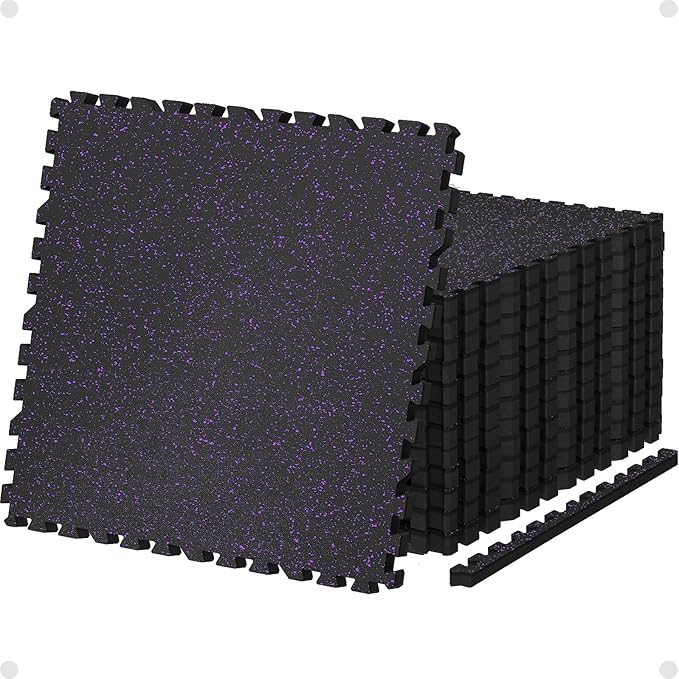 AIRHOP 0.79in Thick 24 Sq Ft Exercise Equipment Mats, 6 Tiles Upgraded Rubber Top with High Density EVA Foam, Large Interlocking Puzzle Gym Flooring for Home Gym, Heavy Weight Workout,Black & Purple
