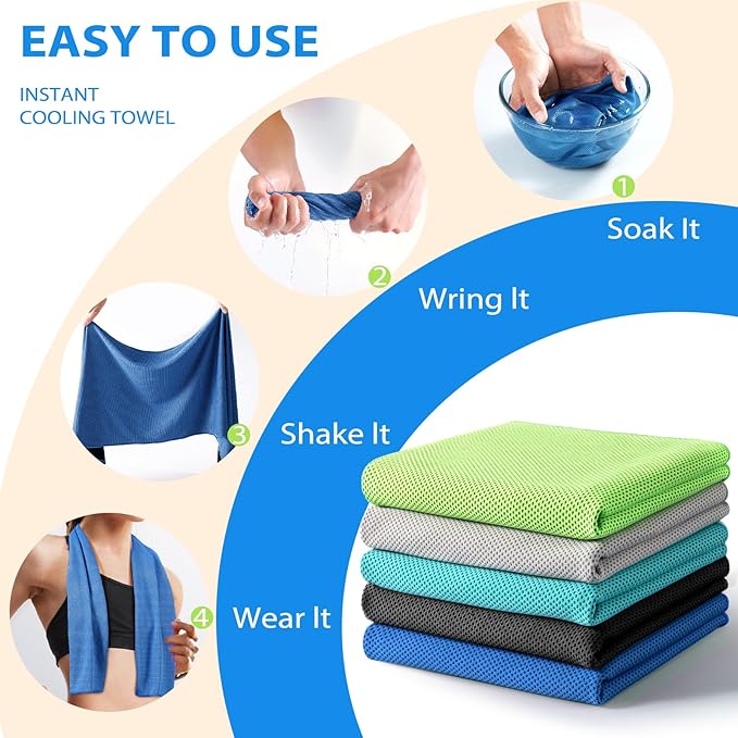 Cooling Towels - 5 Pack Gym Towels, Gym Towel for Working Out, Yoga Towel, Quick Dry Towel for Running, Camping, Fitness & More Activities