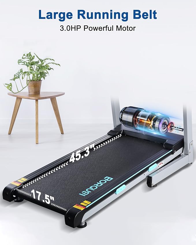 Treadmill with Auto Incline - 300 lb Capacity, 3.0HP Folding Electric Treadmill Up to 8.5 MPH Speed, Running Machine with 17.5" Wide Tread Belt and Bluetooth Speaker for Home Use