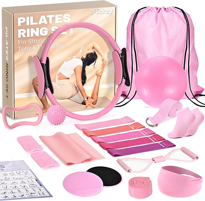 20 Pcs Pilates Ring Set for Women, Magic Circle Pilates Rings 12" with Resistance Bands, Pilates Kit for Home Workouts, Pilates Equipment for Strength, Toning and Flexibility