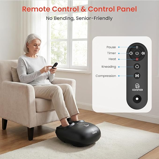 COMFIER Shiatsu Foot Massager with Heat, Kneading Rolling,Vibration, Compression,Remote Control,Foot Massage for Neuropathy,Plantar Fasciitis,Size 13“