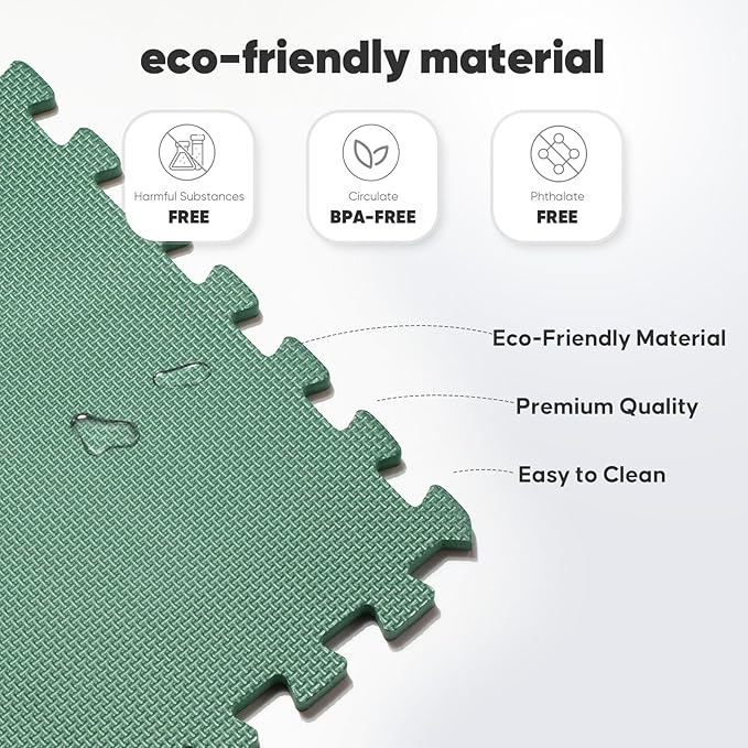 Home Gym Mat, Puzzle Exercise Mat, EVA Interlocking Foam Floor Tiles for Home Workout Equipment and Kids' Play Areas - Blue, 24 in x 24 in x ½ in - (Green, 16 Pack(64 SQ FT))