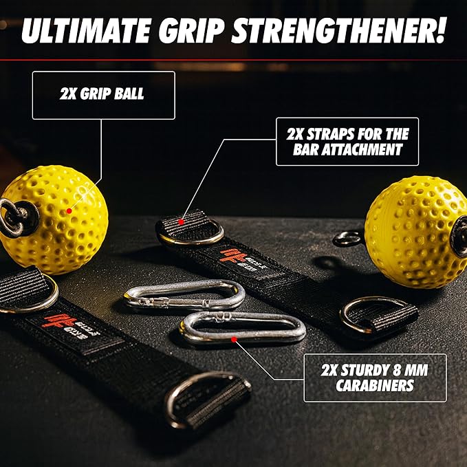 Pull Up Grips Ball – Enhance Grip Strength & Forearm Training – 2.8inch Non-Slip Surface Grip Balls – Includes Carabiners & Straps – Max Load 530lbs – Ideal for Climbing, Calisthenics