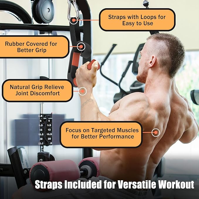 Pull Up Handles Neutral Grip: Portable Barbell Grip with 2 Detachable Straps for Cable Machine LAT Pull Down T-bar Row Deadlift Shrug