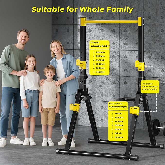 SogesHome Power Tower Dip Station Pull Up Bar for Home Gym, Adjustable & Foldable Multifunction Fitness Workout Station with Triangular Stability Design for Strength Training