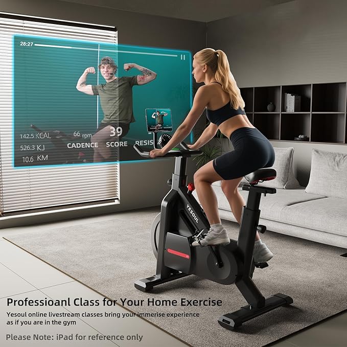 YESOUL Exercise Bike for Home – Stationary Bike with Stable Triangle Frame, Silent Magnetic Resistance, 300 lbs Capacity, Dual-Stage Drive & Alloy Flywheel, Smart APP with Scenic & Live Classes
