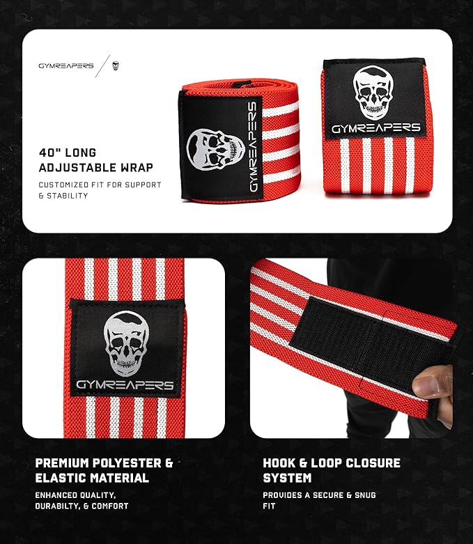 Gymreapers Weightlifting Elbow Wraps (1 Pair) - Flexible 40'' Elbow Compression Strap & Joint Support Brace - for Bench Press, Powerlifting, and Pressing